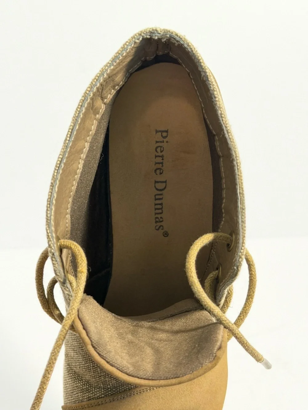 Pierre Dumas Tan Khaki Canvas Faux Suede Lace Up Chukka Wedge Booties Women's 7